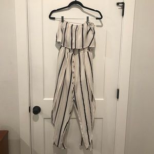 Striped pants romper with slits